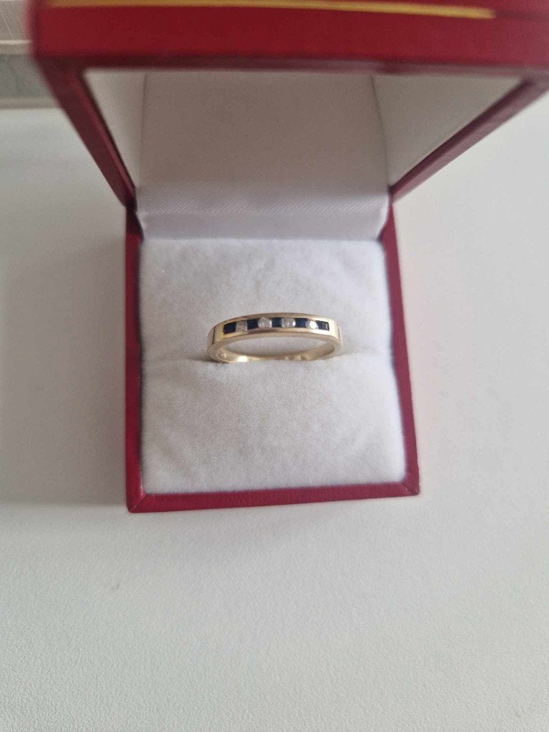 Gouden ring met natuurlijke saffier en diamant, Handtassen en Accessoires, Ringen, Ophalen, Zo goed als nieuw, Met edelsteen, Dame