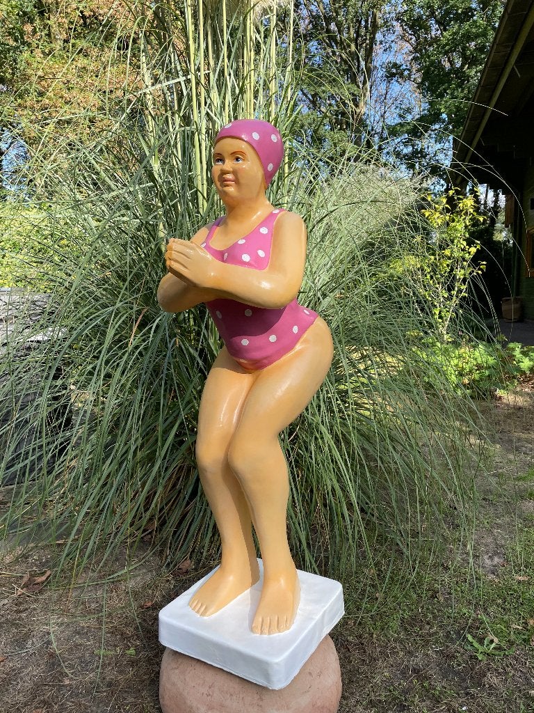 Duikende dame Roze jacuzzi tuin, zwembad, vijver 115cm, Ophalen, Nieuw, Kunststof, Mensenbeeld