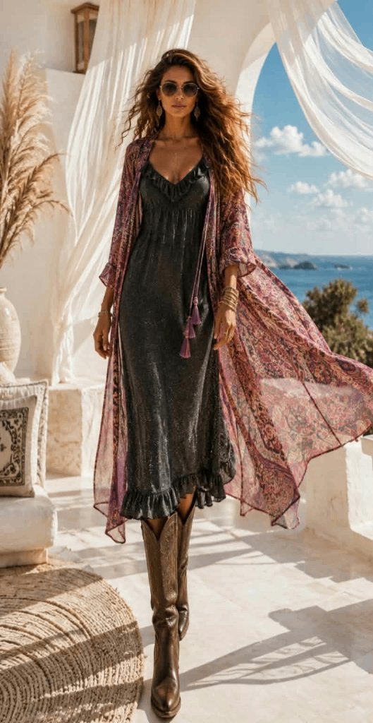Jurk Boho Midi-jurk in donkere tint nieuw, Maat 38/40 (M), Nieuw, Ophalen of Verzenden, Knielengte