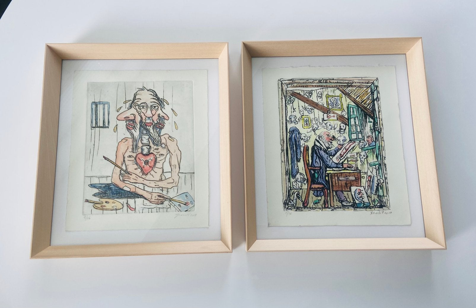 Fred Bervoets - uitzonderlijk duo handgekleurde etsen, Antiek en Kunst, Kunst | Etsen en Gravures, Genummerd, Ophalen