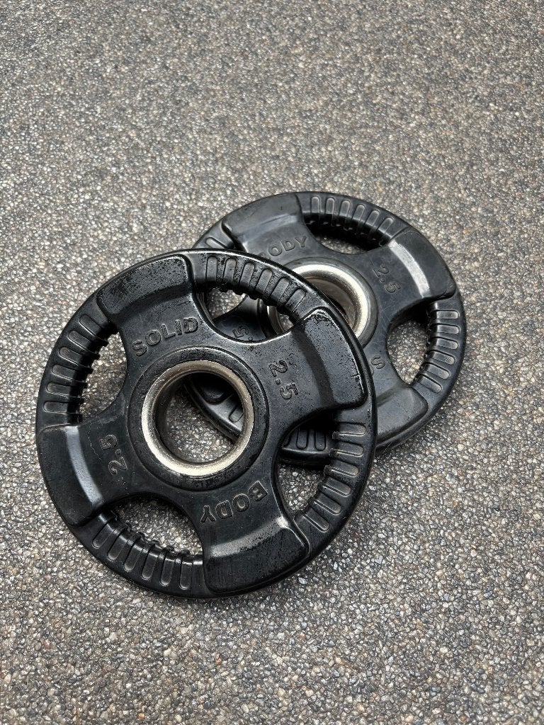 2x Body-Solid Olympische grip halterschijf van 2,5 kg, Ophalen, Gebruikt, Benen, Halterschijven