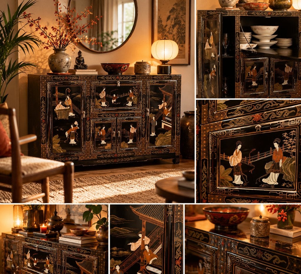 Zwart Aziatisch dressoir, Gebruikt, 100 tot 150 cm, Met deur(en), Minder dan 100 cm