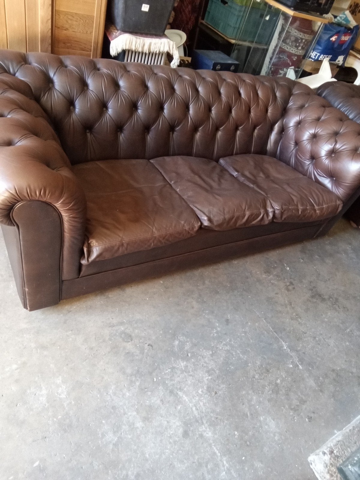 Chesterfield salon, bruin. 3, 2, 1 zits, Ophalen, Gebruikt, Overige maten, Chesterfield