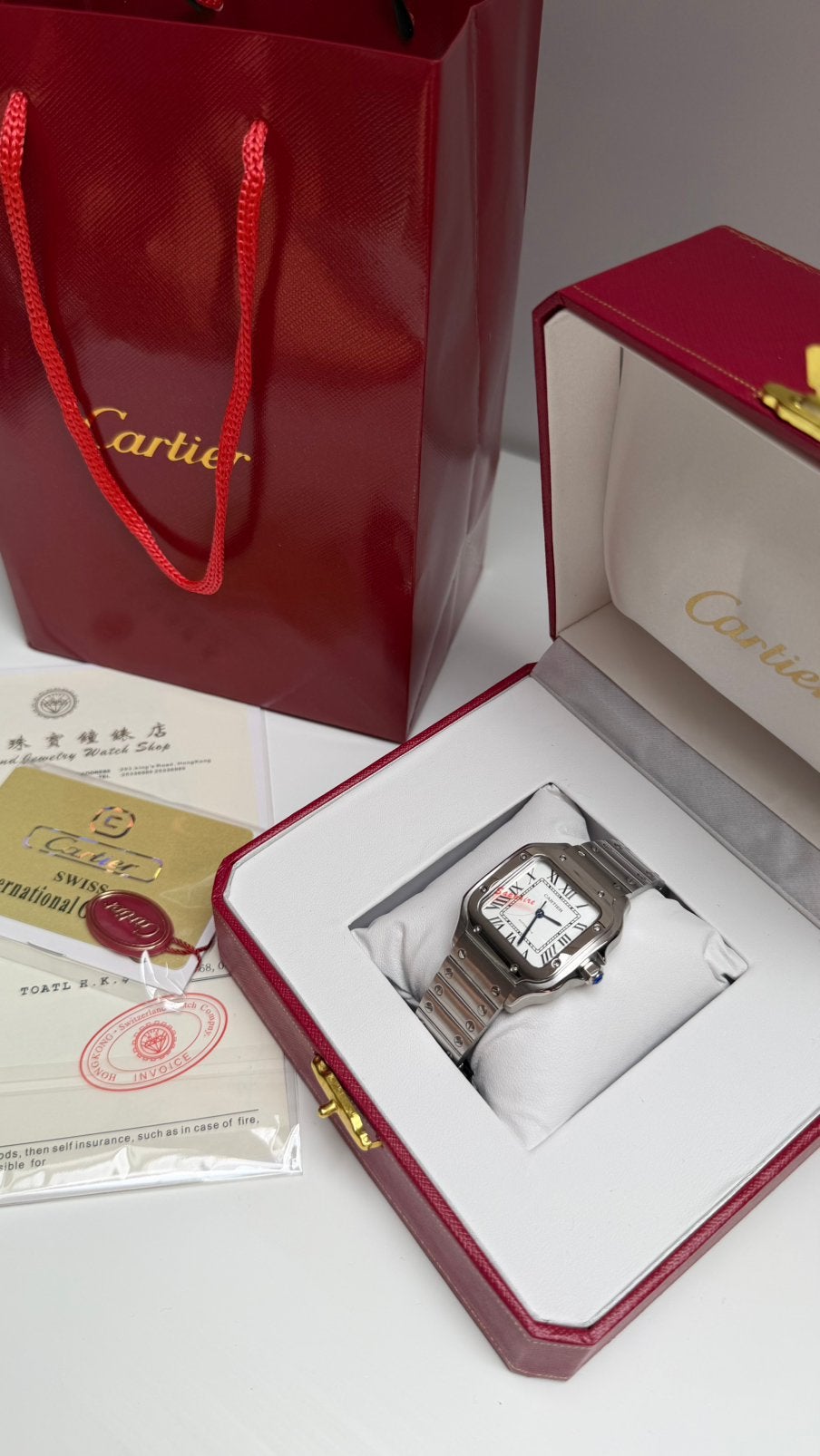 Cartier Santos de Cartier White 35MM Horloge, Handtassen en Accessoires, Overige Accessoires, Ophalen of Verzenden, Nieuw