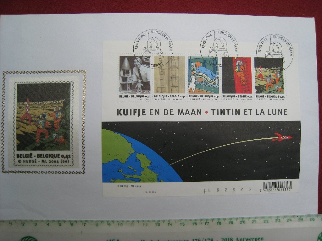 FDC Hergé Kuifje en de maan 2004 eerste dag uitgave, Postzegels en Munten, Postzegels | Europa | België, Met stempel, Verzenden