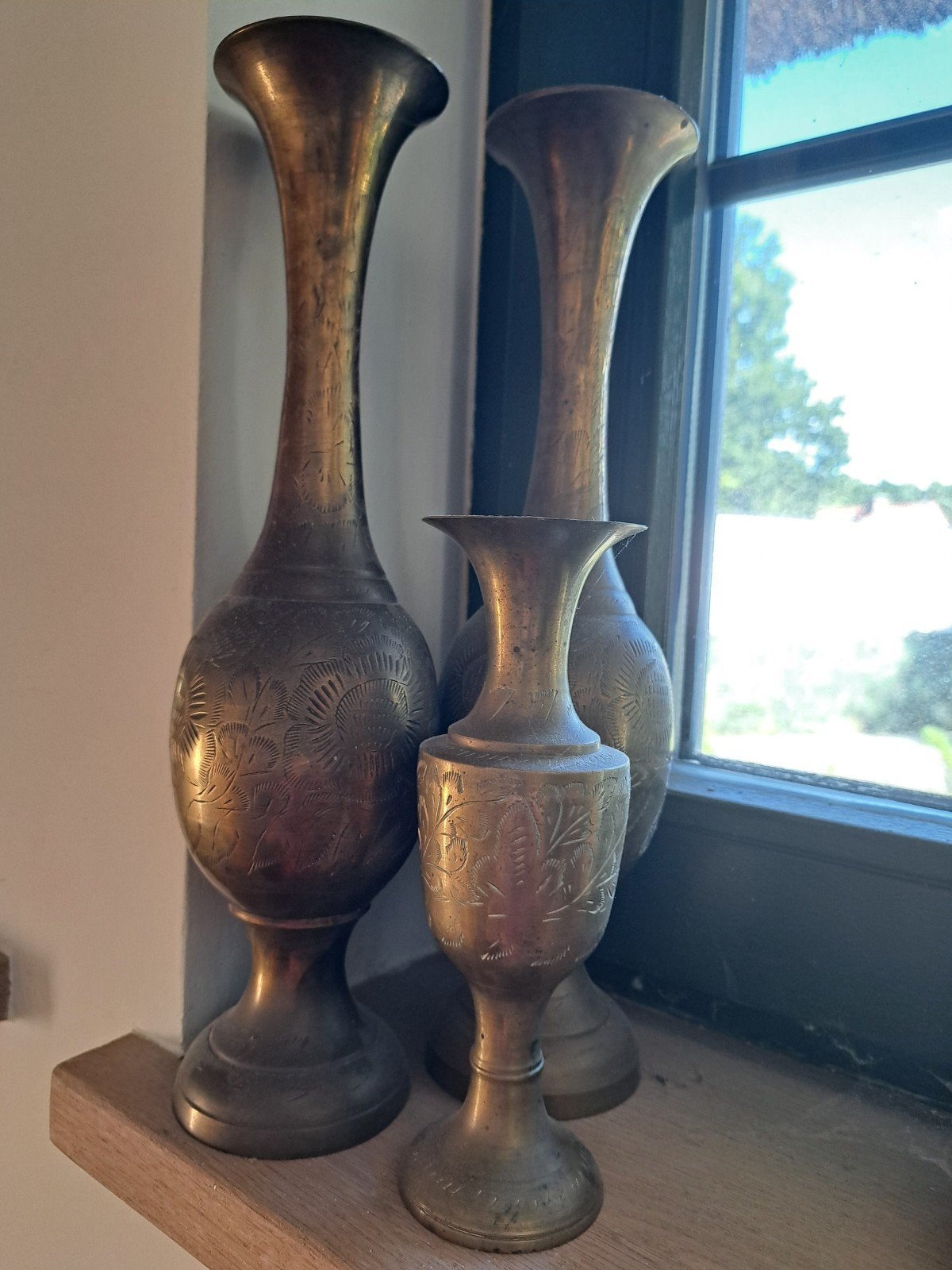 Prachtige Set van 3 Vintage Messing Vazen, Antiek en Kunst, Ophalen of Verzenden