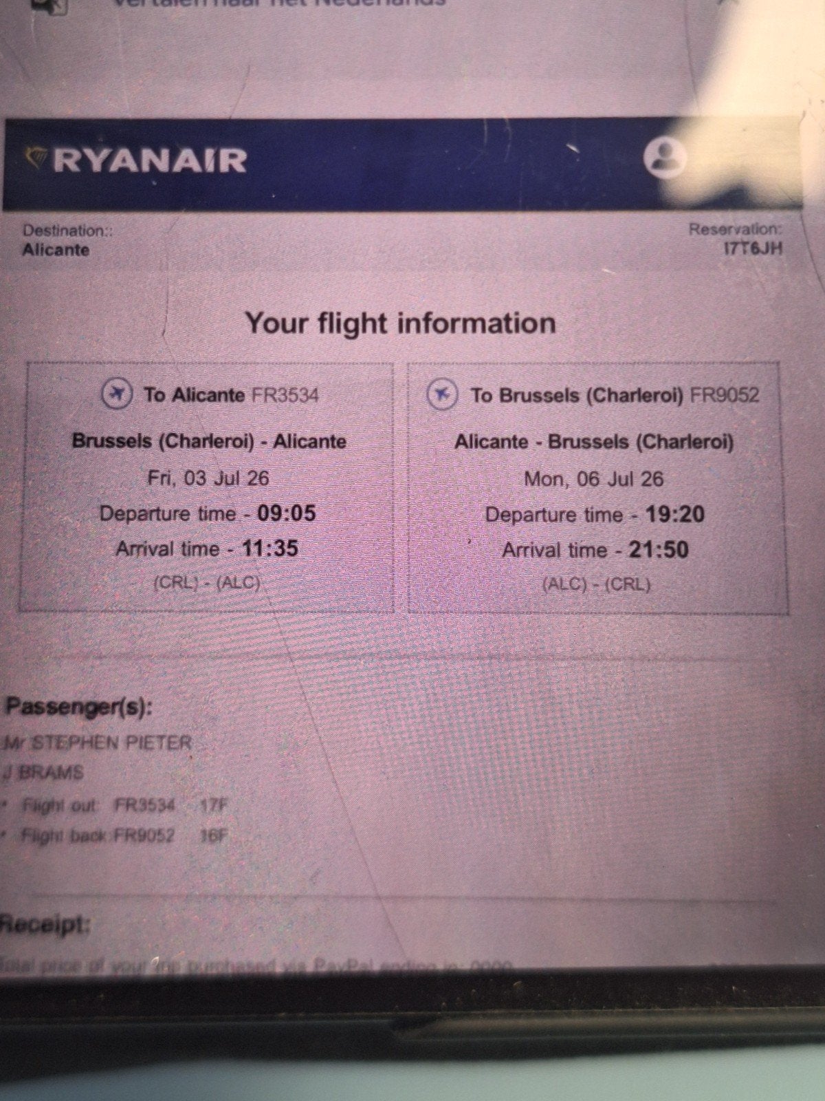 Vliegticket  charleroi-allicante -charleroi