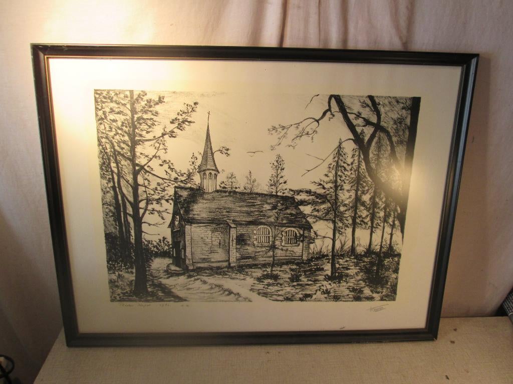 Prachtige Litho 'Rielen Kapel' - Hilda Gevers - 74x56, Ophalen of Verzenden