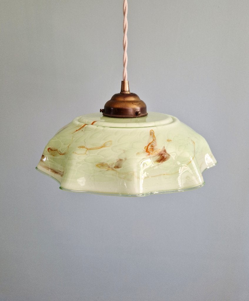 Suspension Art Déco en opaline marbrée verte, 1920-30, Enlèvement ou Envoi