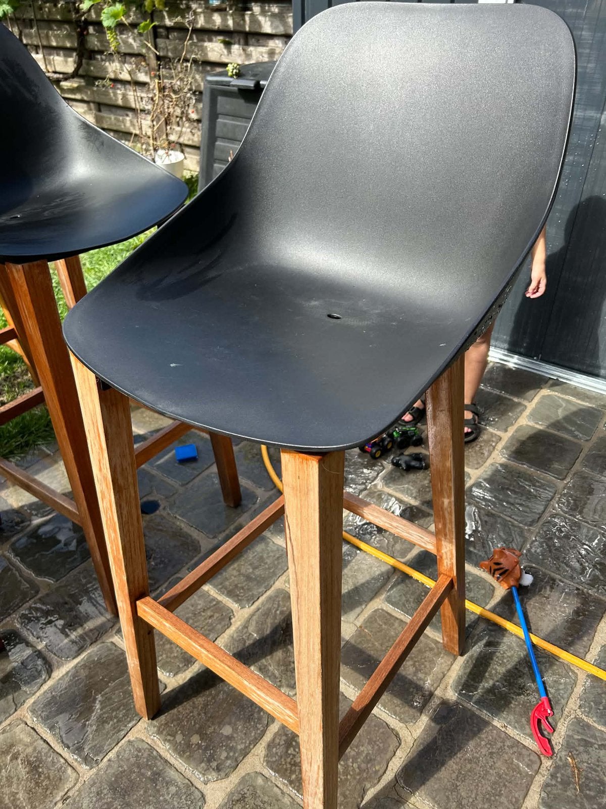 Hoge tuintafel  met 6 stoelen, Tuin en Terras, Ophalen, 6 zitplaatsen, Teakhout, Zo goed als nieuw