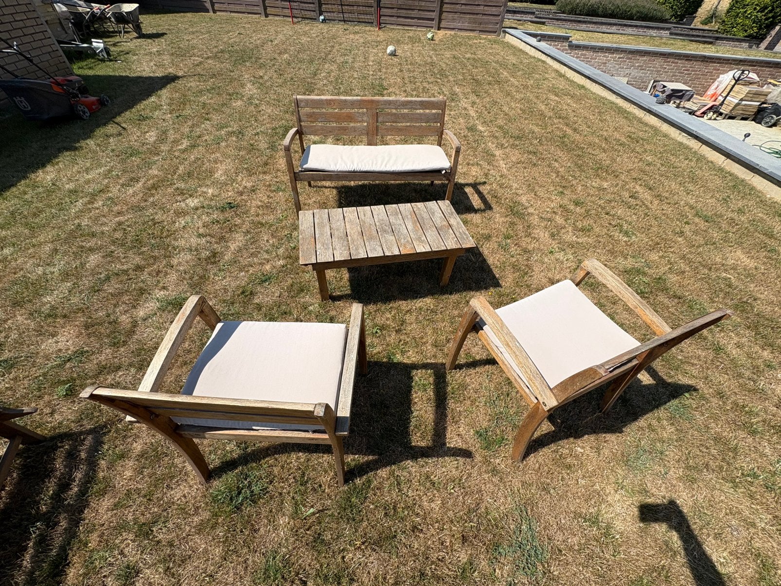 Ensemble de jardin en bois, Tuin en Terras, Ophalen, 4 zitplaatsen, Gebruikt, Stoel