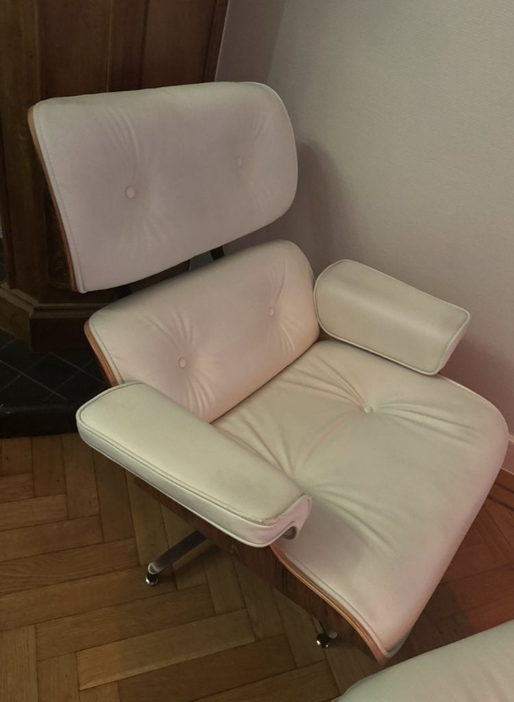 Eames Lounge Chair XL + Ottoman – Wit Echt Leder – Replica, Ophalen