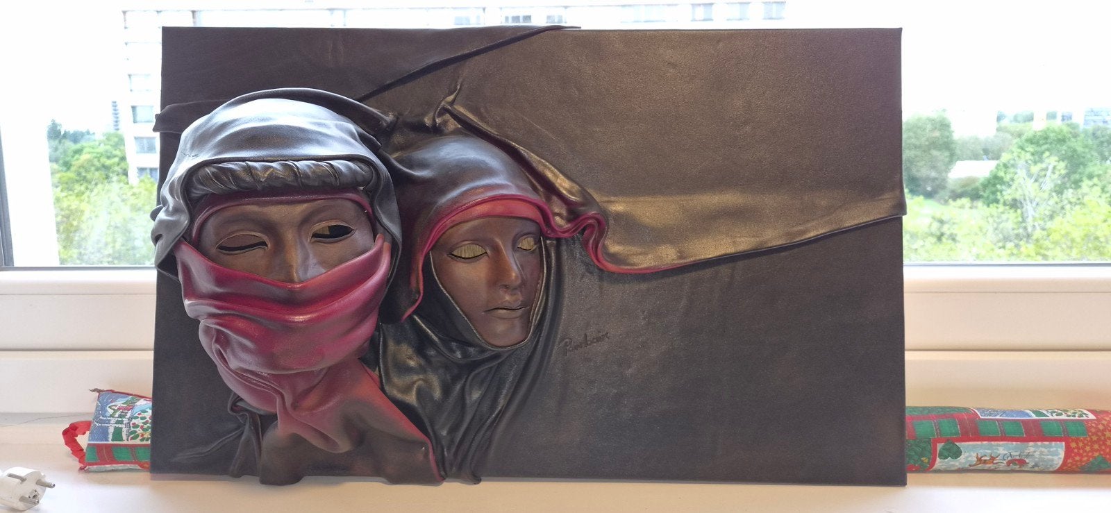 Vintage Lederen Wandsculptuur / Wandmasker, Ophalen