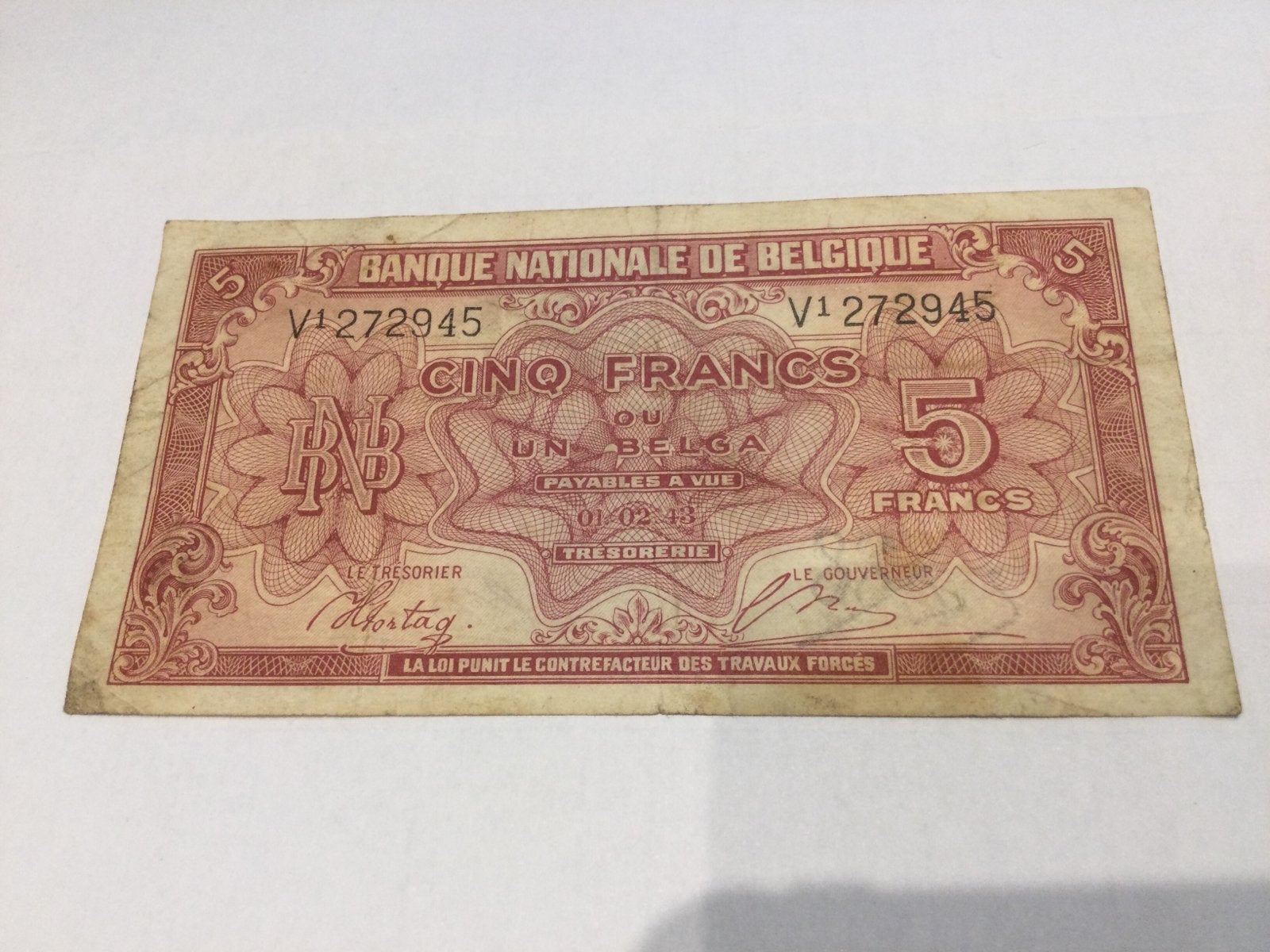 België 5 Frank 1943, Postzegels en Munten, Bankbiljetten | België, Ophalen of Verzenden