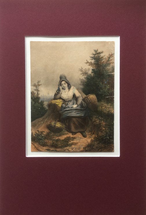 Rustende dame, Antiquités & Art, Avec passe-partout, Lithographie, Portraits et figures, Envoi