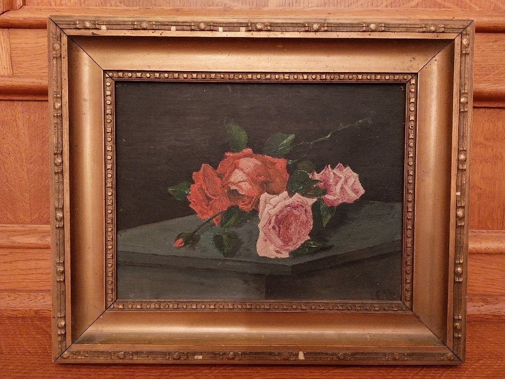 Peinture de roses nature morte, Antiquités & Art, Enlèvement, Classique, Encadré, Nature morte