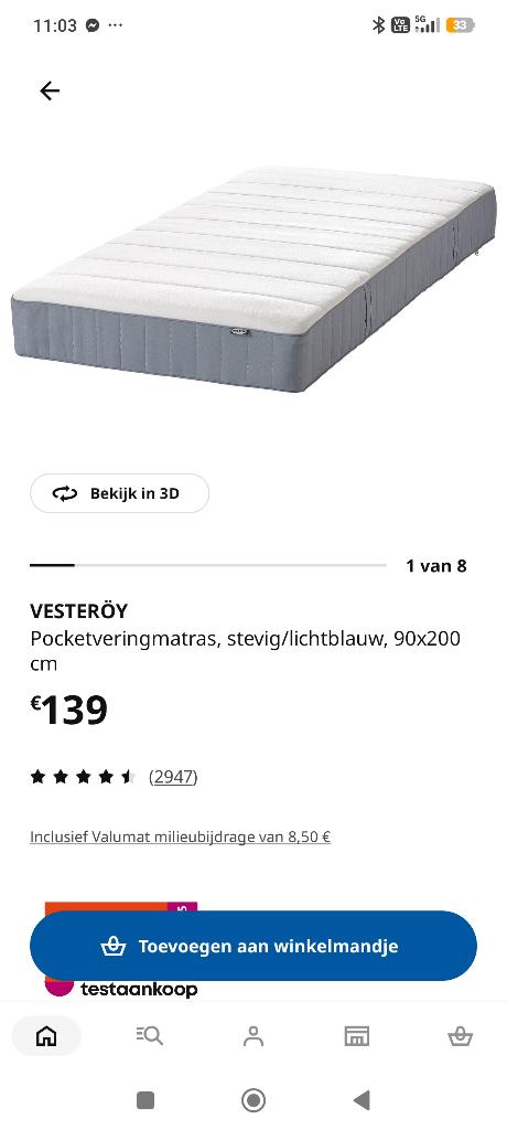 Matras ikea, Ophalen, 90 cm, Eenpersoons, Zo goed als nieuw