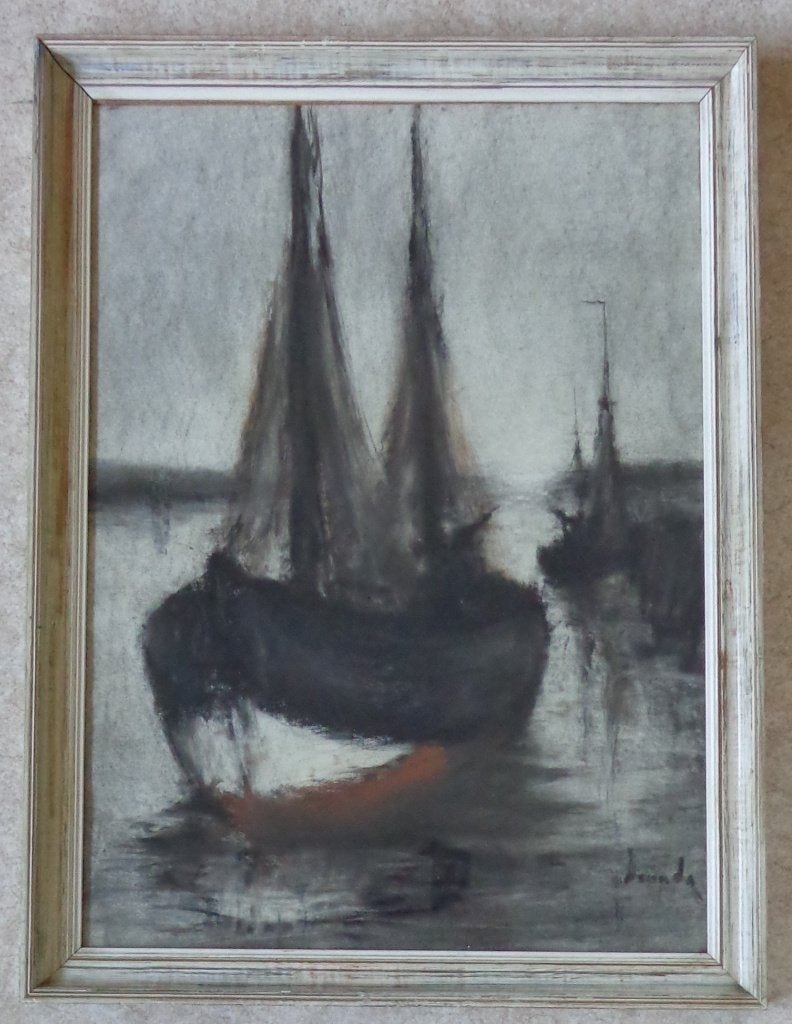 THEO IDSERDA / ZEILBOTEN / OLIEVERF PAPIER / 78x58cm / KADER, Peint à la main, Peinture à l'huile, Expressionniste, Enlèvement
