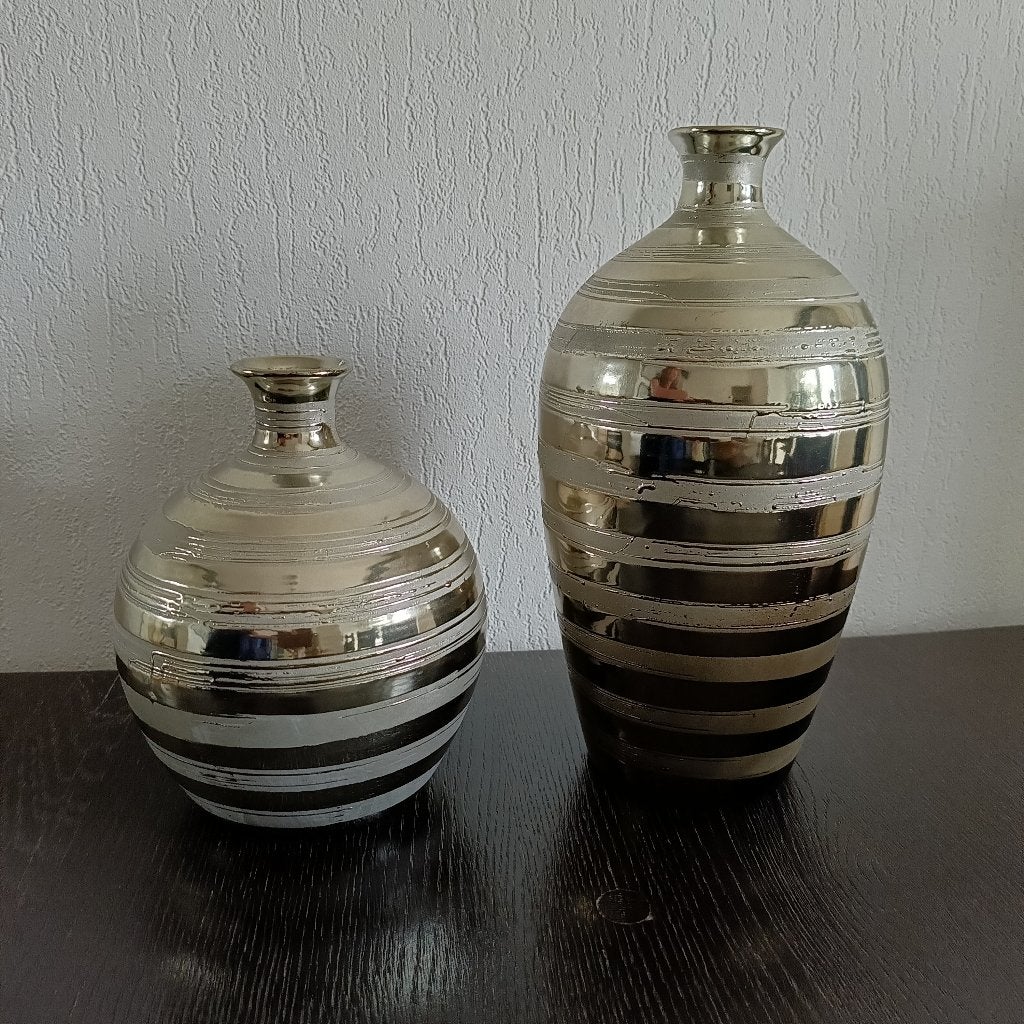 Zilverkleurig gelakte vazen., Maison & Meubles, Enlèvement ou Envoi, Comme neuf, Argenté, Verre