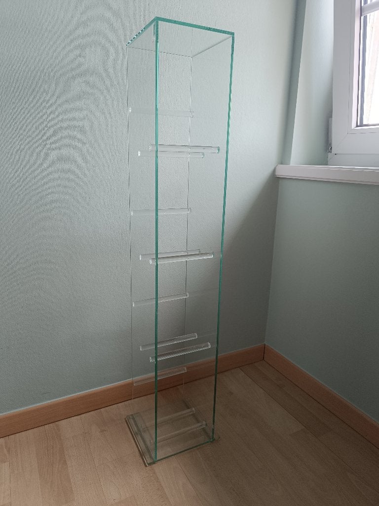 Helderr glazen CD/DVD-toren designrek 97 cm hoog, Ophalen, Gebruikt
