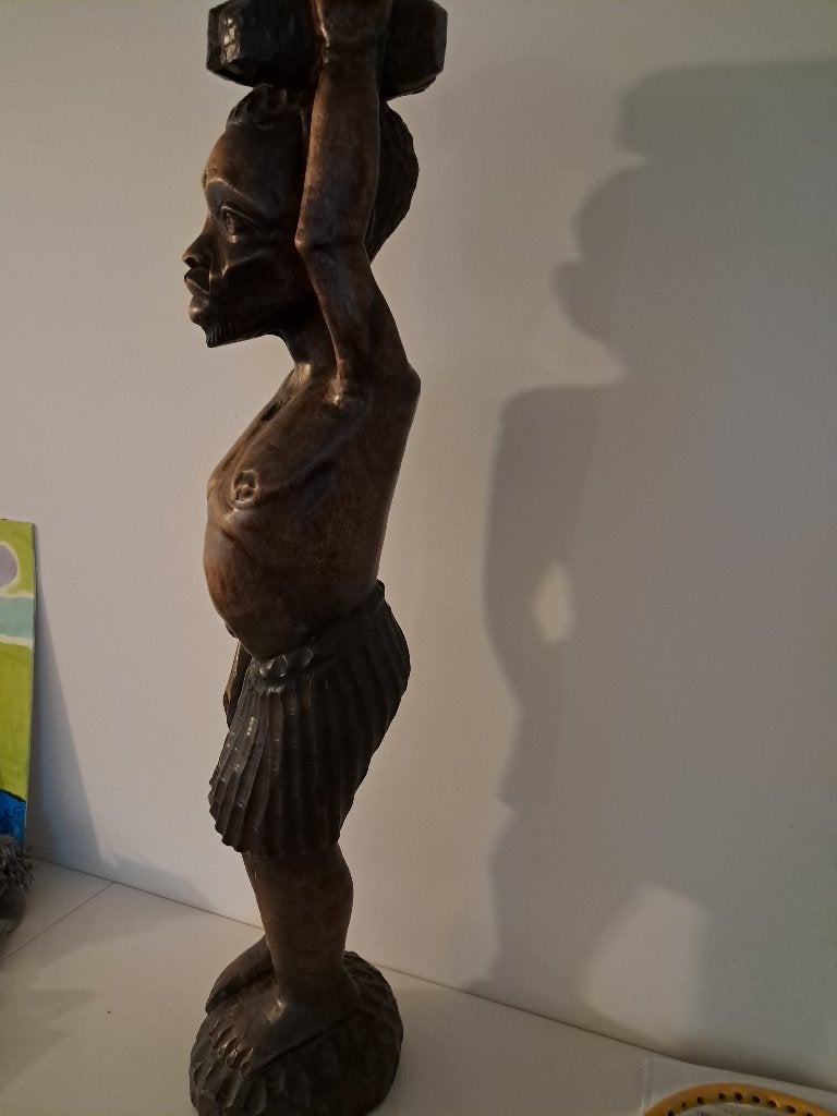 Afrikaans houten beeld uit jaren 60, Ophalen, 50 - 100 cm, Gepatineerd, Beeld