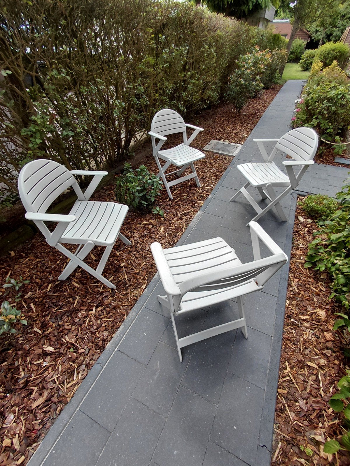 4 inklapbare tuinstoelen wit pvc, Tuin en Terras, Tuinstoelen, Ophalen