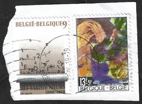 2 Postzegels op brief - HLN & Windhoos, Kunst, Ophalen of Verzenden, Zonder envelop, Gestempeld