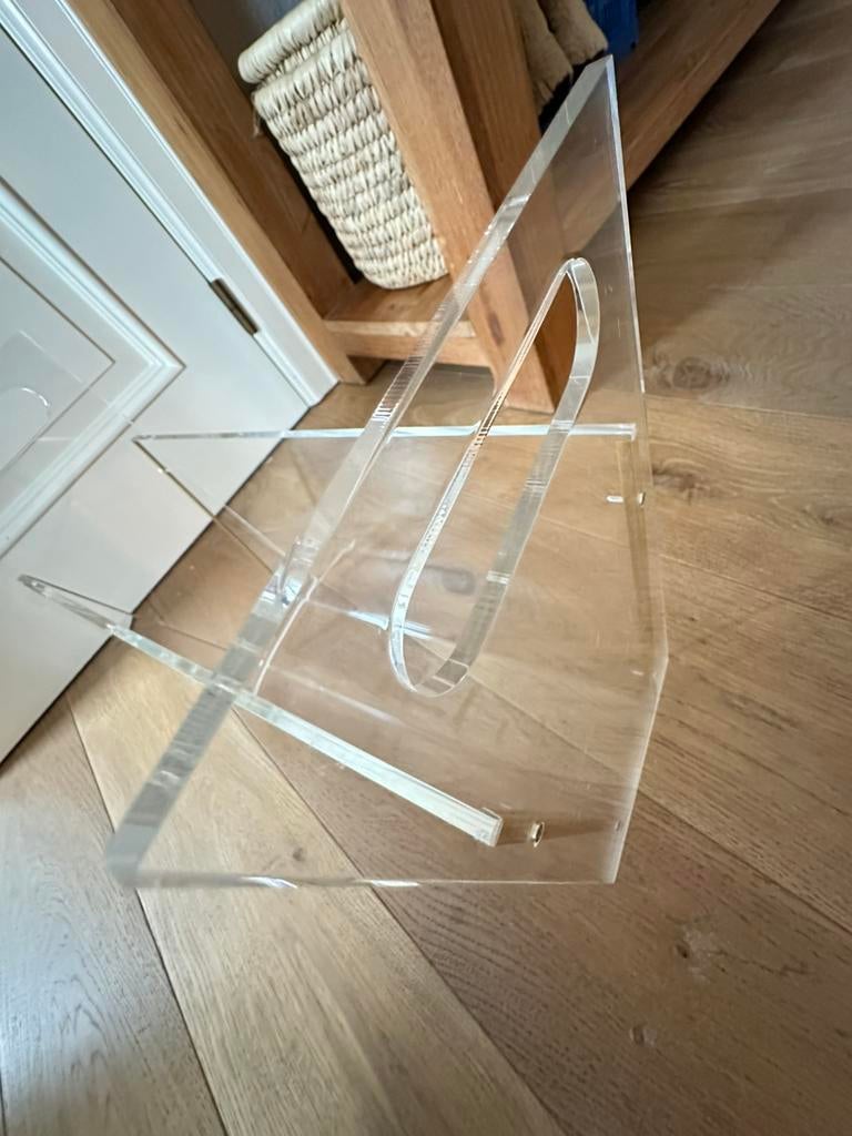 Vintage plexi krantenbak, messing afgewerkt, Ophalen, Zo goed als nieuw