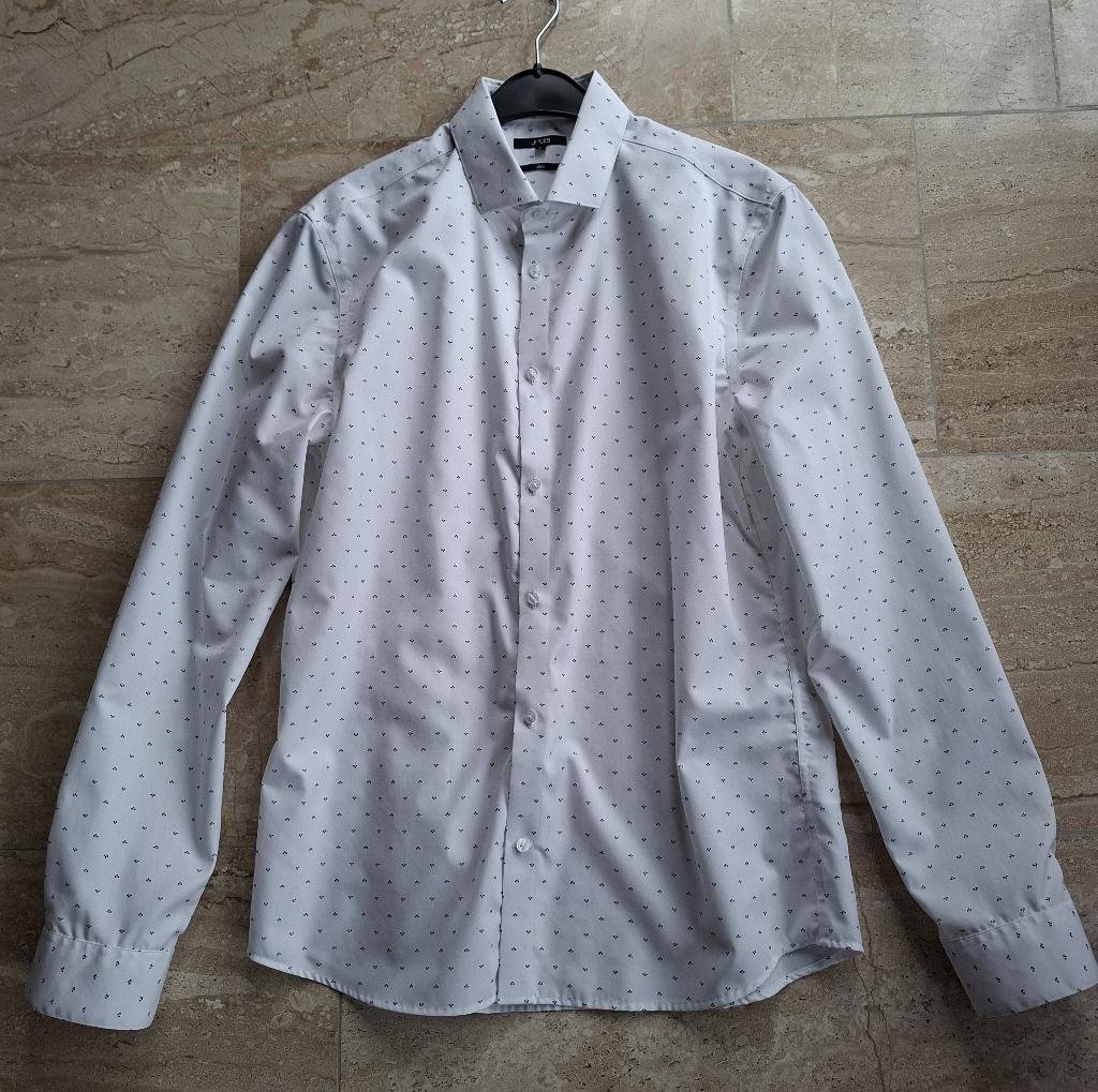 Jules Strijkvrij slim fit wit hemd met blauw motief medium, Jules, Wit, Zo goed als nieuw, Halswijdte 39/40 (M)