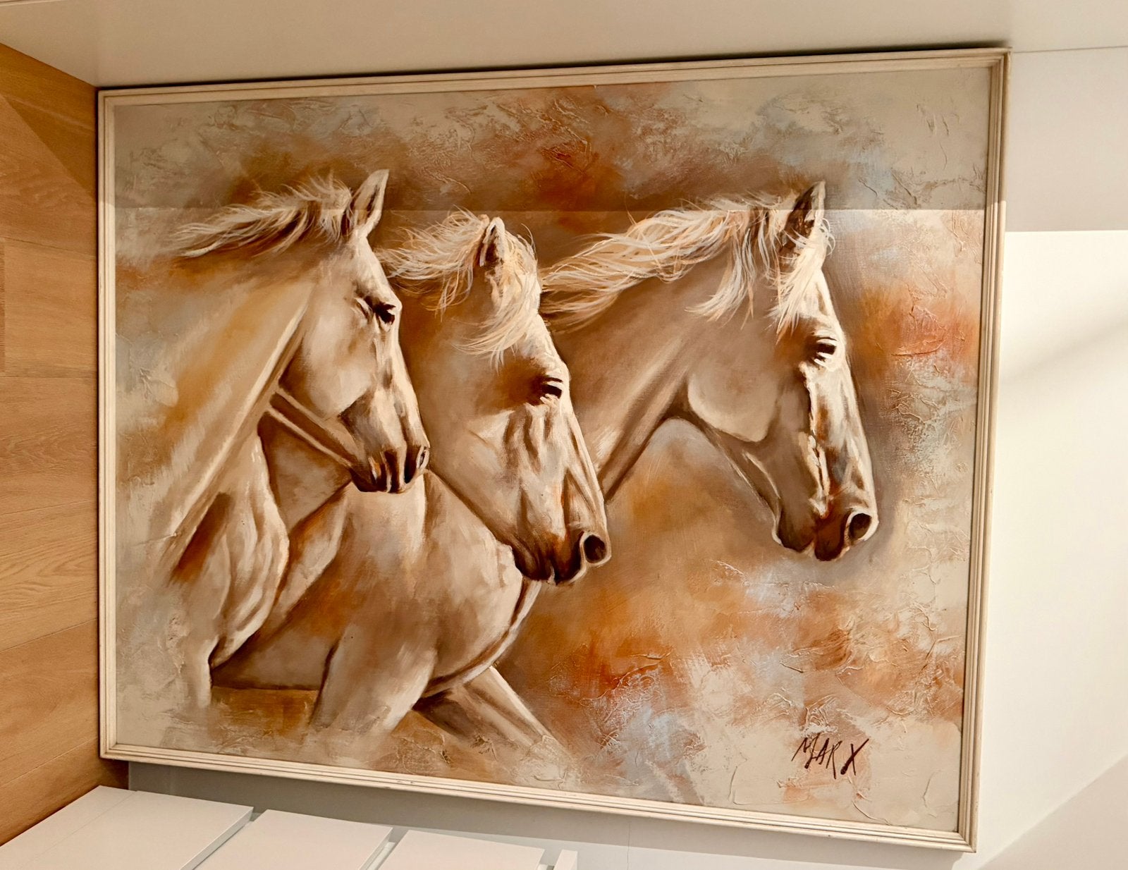 Prachtig schilderij met 3 paardenhoofden, Antiek en Kunst, Ophalen, Olieverf, Figuren