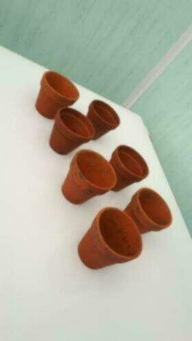 7 terracottapotten dia 9,5 a 10 cm, Tuin en Terras, Bloempotten, Ophalen