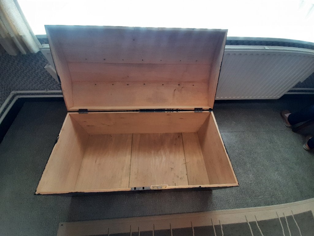 Zwarte vintage opbergkist 1m20, Ophalen, Zo goed als nieuw, 100 tot 150 cm, 50 tot 75 cm