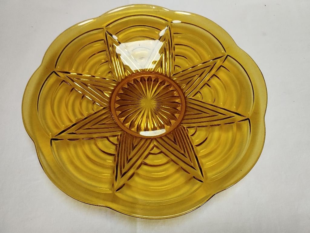 Plat de service vintage  verre ambré et Crémier avec sucrier, Ophalen
