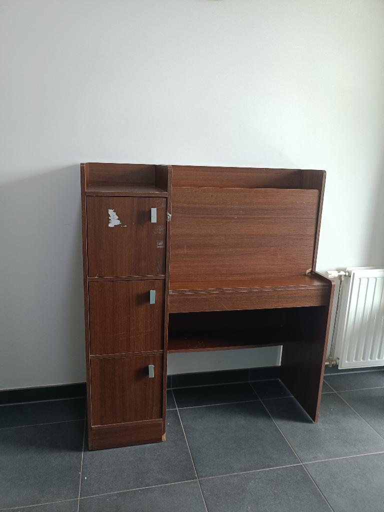 Bureau d'étudiant en bois avec rangements, Maison & Meubles, Bureaux, Utilisé, Bureau-armoire combiné, Autres marques, Autres styles