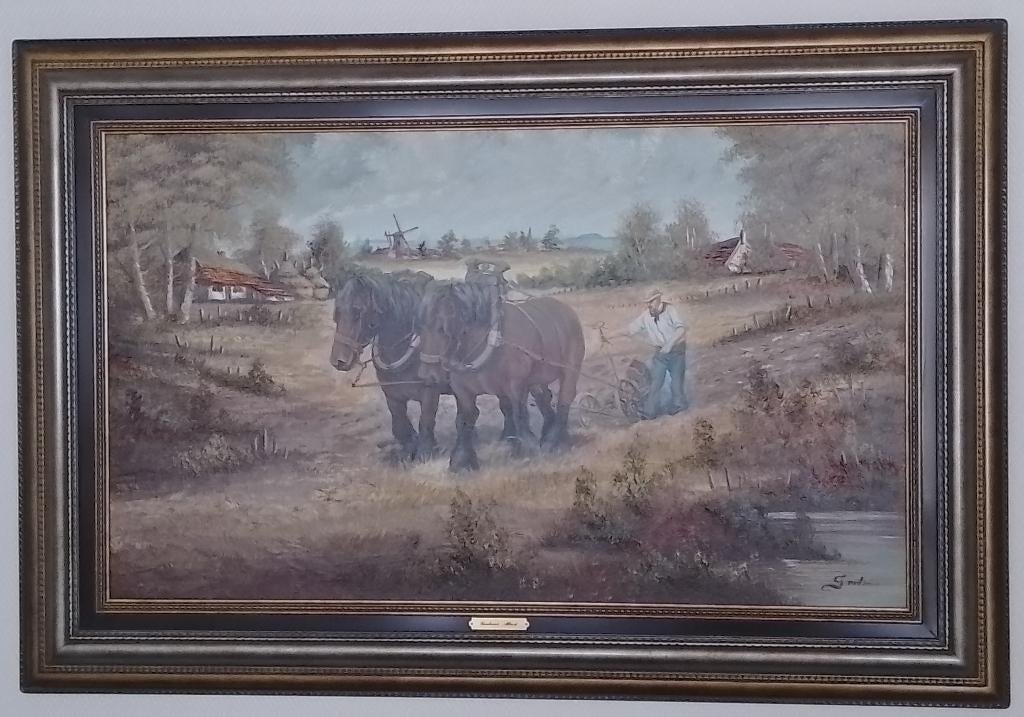 Schilderij - Tweespan op het veld - Albert Geukens - 2003, Antiek en Kunst, Ophalen