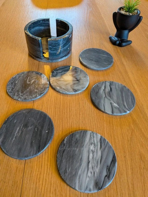 Rangement + 6 sous verres en marbre gris, Antiquités & Art, Antiquités | Porcelaine, Enlèvement