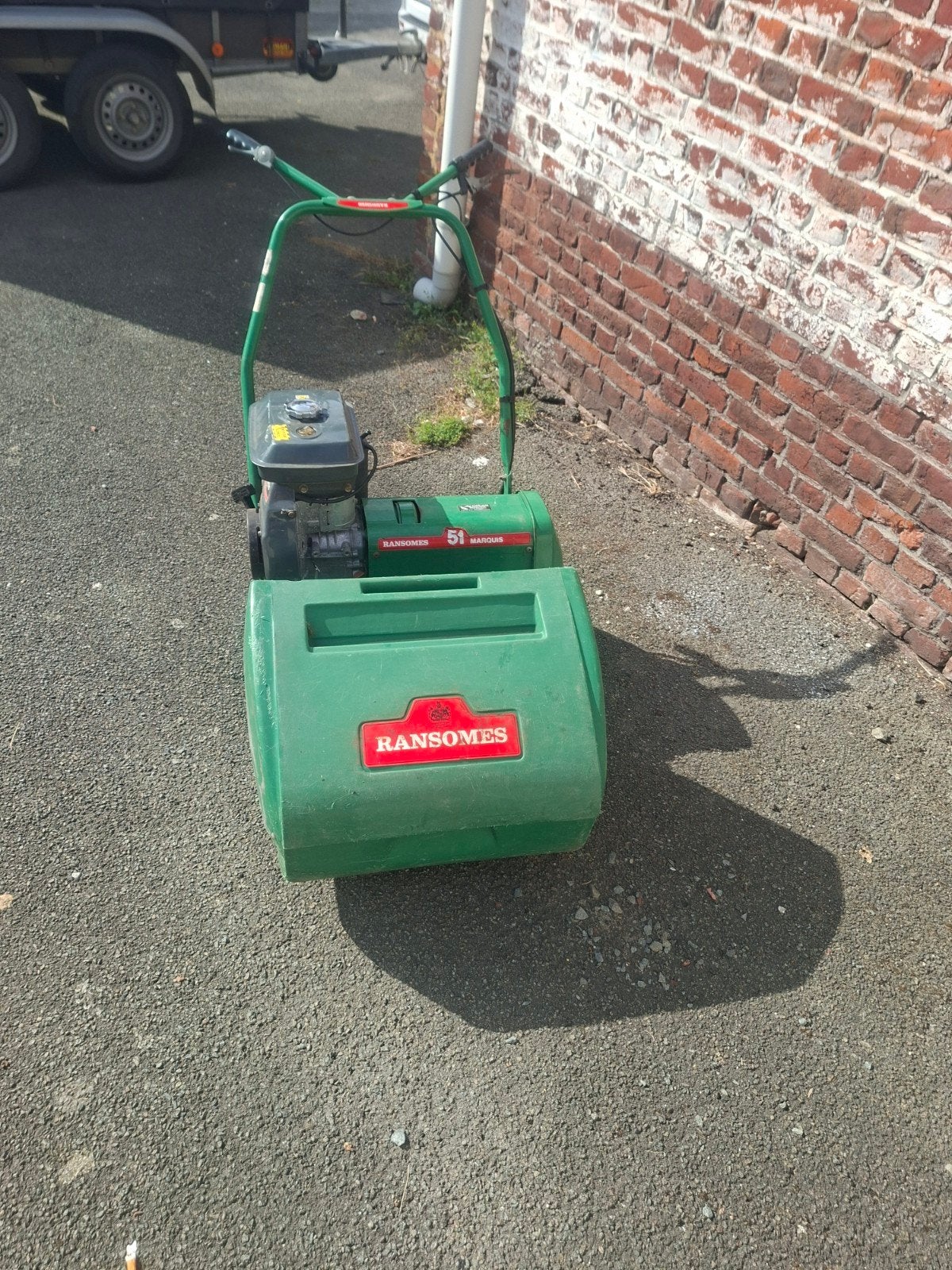 kooimaaier ransomes.enkel bieden  !!, Jardin & Terrasse, Tondeuses à gazon, Ransomes, Tondeuses à gazon à essence, Utilisé, Bac de ramassage