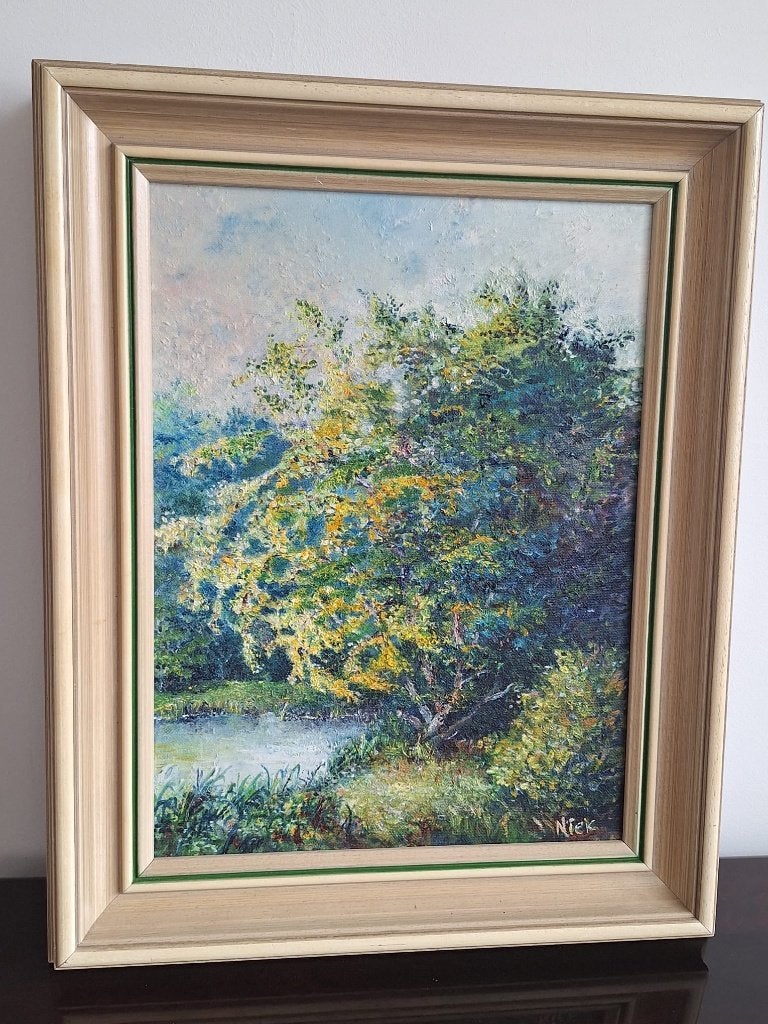 2 Moderne Schilderijen van Niek: Landschappen in Olieverf, Antiquités & Art, Art | Peinture | Classique, Enlèvement ou Envoi, Signé