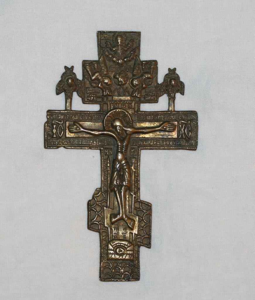 Imperial Russische orthodox kruis antiek brons, Ophalen of Verzenden, Brons