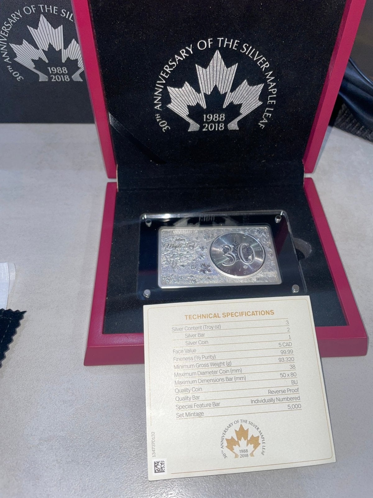 Maple leaf lingot coffret argent, Enlèvement, Argent