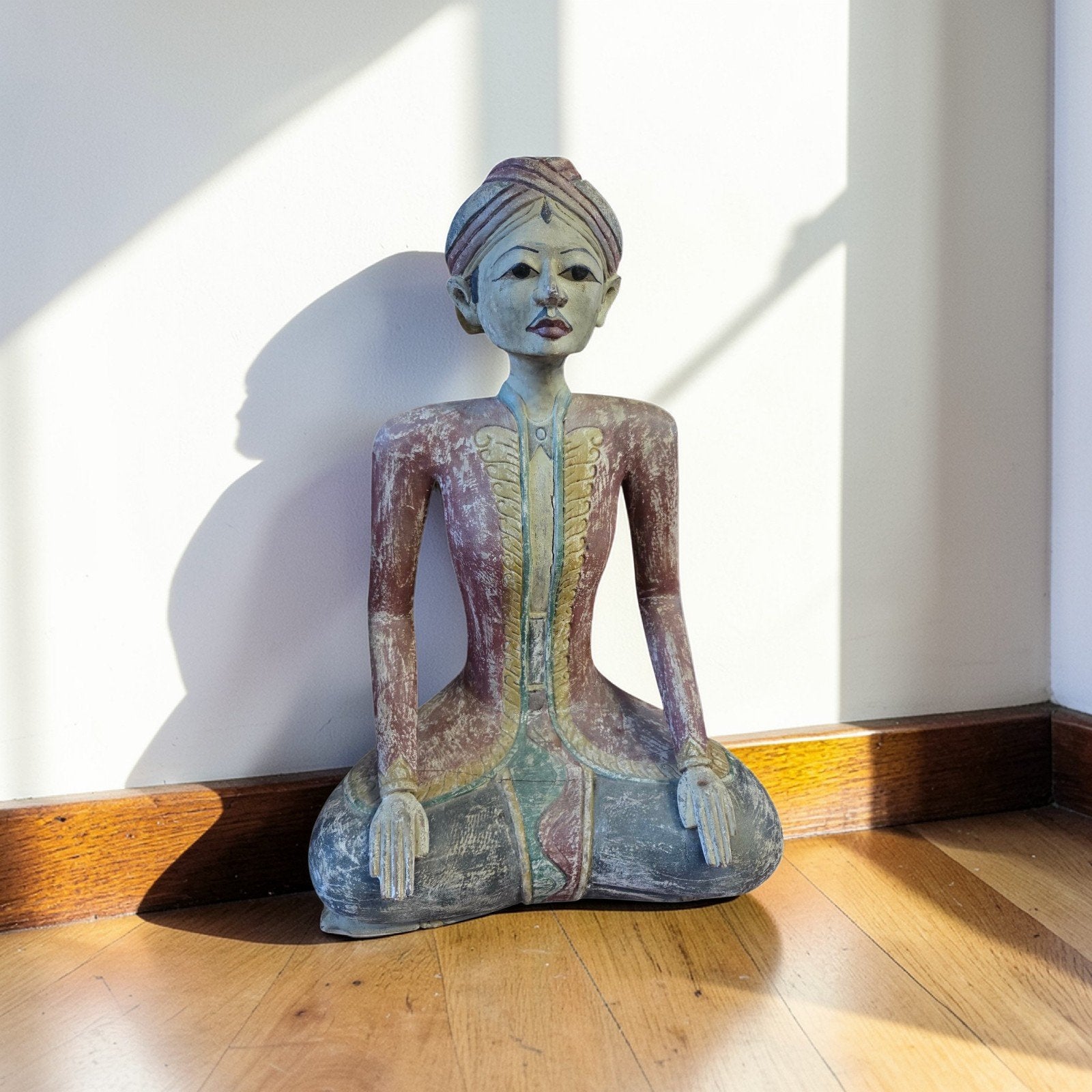 Authentiek Handgesneden Javaans Houten Figuur - Vintage, Antiek en Kunst, Ophalen of Verzenden