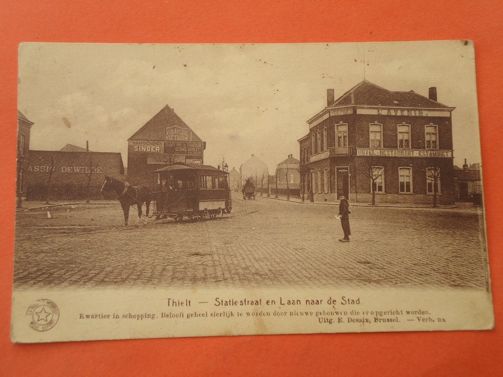 Tielt Statiestraat en laan naar de Stad ( Paardentram ), Enlèvement ou Envoi, 1920 à 1940, Non affranchie, Flandre Occidentale