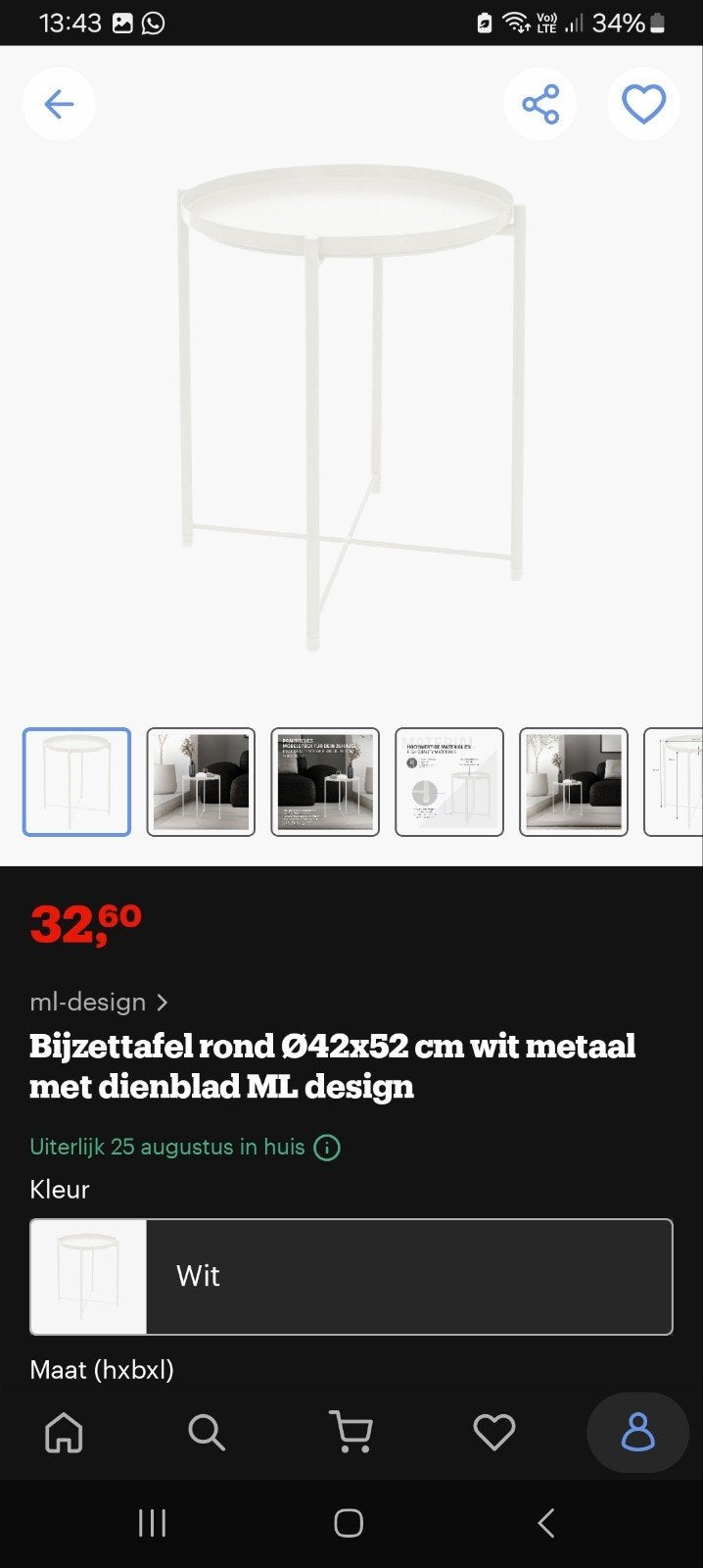 wit bijzettafeltje, Ophalen
