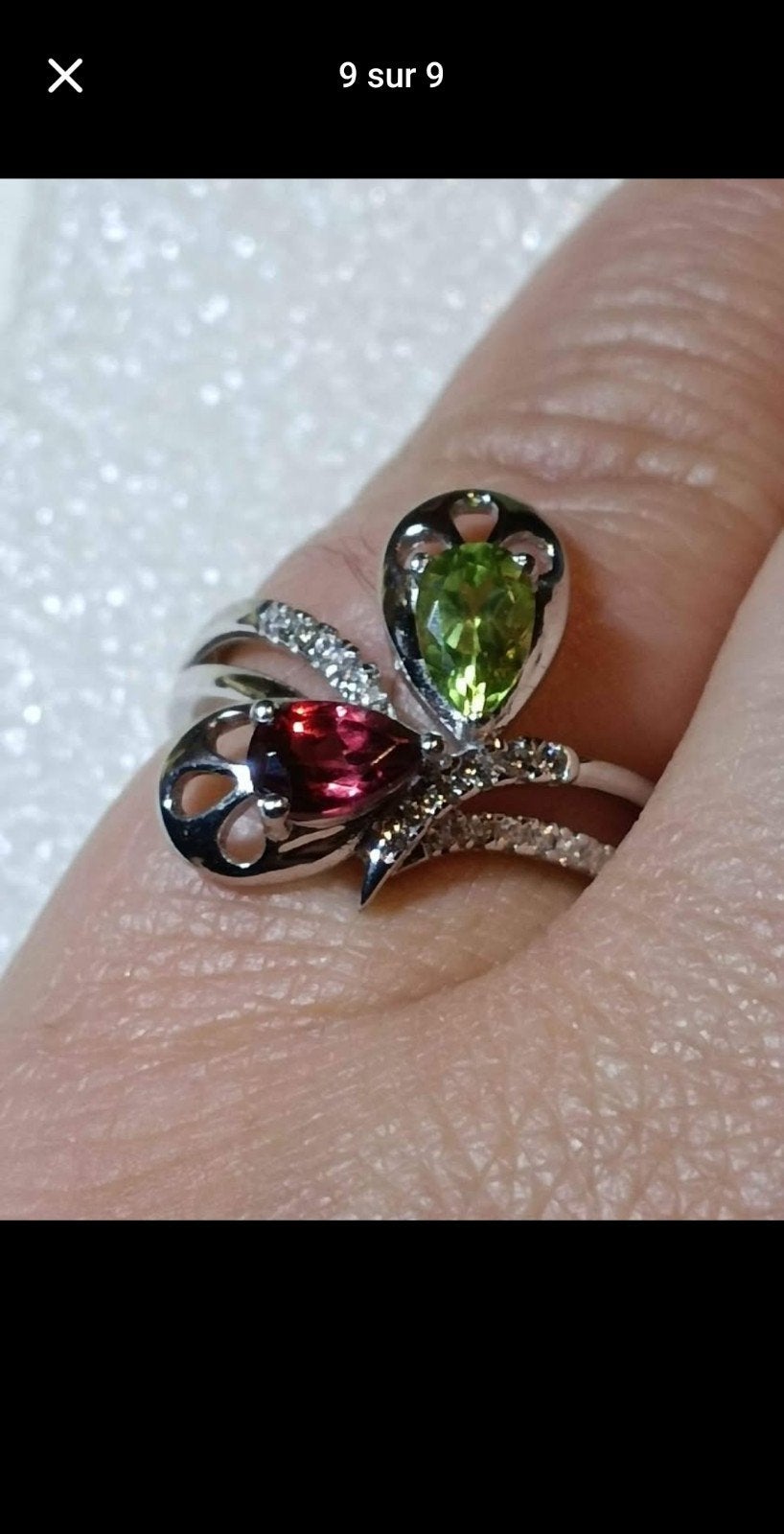 Bague en argent massif avec péridot et grenat rouge, Bijoux, Sacs & Beauté, Bagues, Neuf, Femme, Rouge, Argent, Avec pierre précieuse