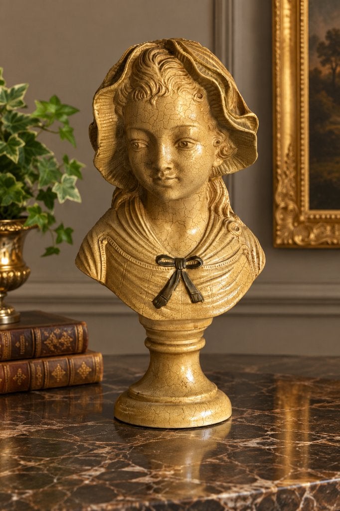 Prachtige Vintage Buste Meisje met Muts (gesigneerd), Antiek en Kunst, Ophalen, Buste, 20 - 50 cm, Vrouw
