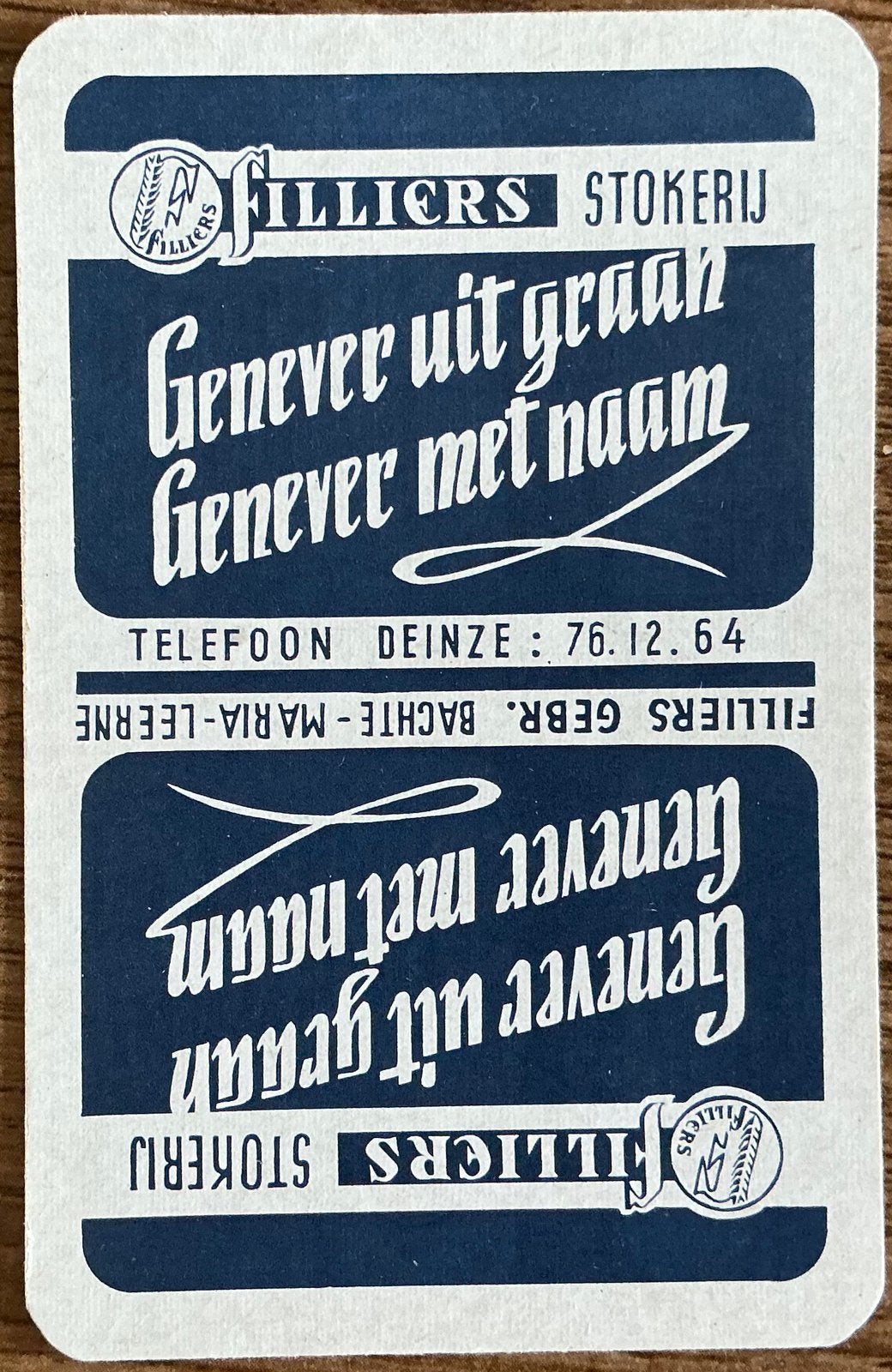 Speelkaart STOKERIJ FILLIERS/DEINZE, Verzamelen, Ophalen of Verzenden, Zo goed als nieuw, Speelkaart(en)