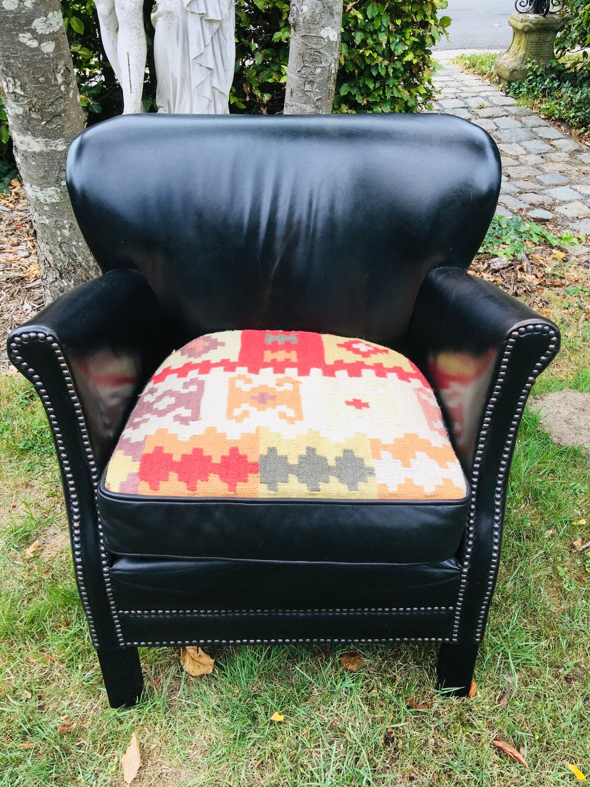 Zeldzame Vintage leder / kelim clubfauteuil, Huis en Inrichting, Fauteuils, Zo goed als nieuw, Ophalen