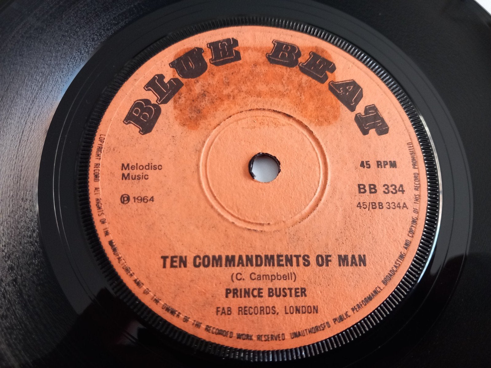 PRINCE BUSTER. THE TEN COMMANDMENTS OF MAN. SKA POPCORN 45 T, Cd's en Dvd's, Ophalen of Verzenden