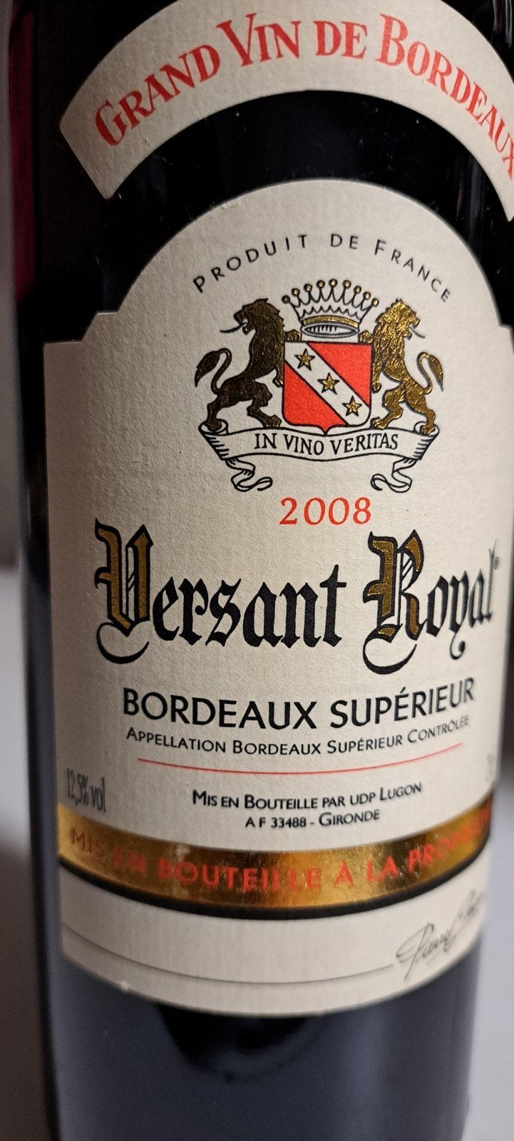 Vin de Bordeaux versant royal supérieur de l'année 2008., Collections, Vins, Enlèvement ou Envoi