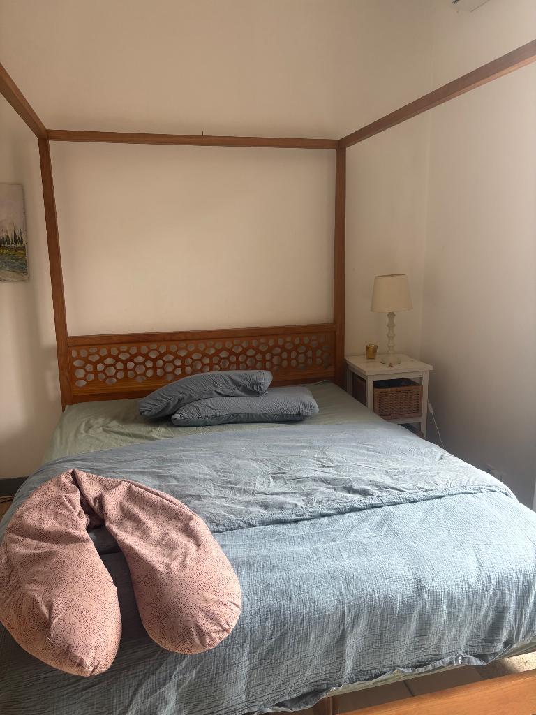 Bed massief teak 160x200, Huis en Inrichting, Slaapkamer | Bedden, Ophalen, Gebruikt, Bruin, Tweepersoons